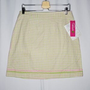 Cappagallo Skirt 12‎ Seersucker Pink Green Checkered Plaid Ribbon Cottagecore